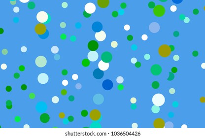 Light Blue, Green vector red pattern of geometric circles, shapes. Colorful mosaic banner. Geometric background with colored disks.