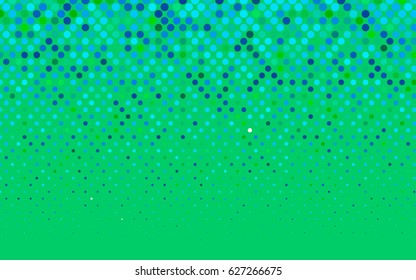 Light Blue, Green vector red banner with set of circles, dots. Donuts Background. Creative Design Template. Technological halftone illustration.