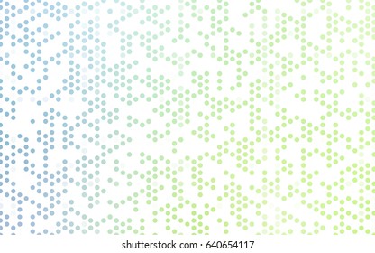 Light Blue, Green vector red banner with set of circles, dots. Donuts Background. Creative Design Template. Technological halftone illustration.