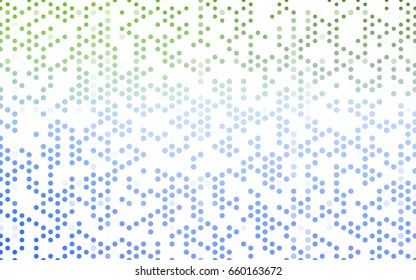 Light Blue, Green vector red banner with set of circles, dots. Donuts Background. Creative Design Template. Technological halftone illustration.