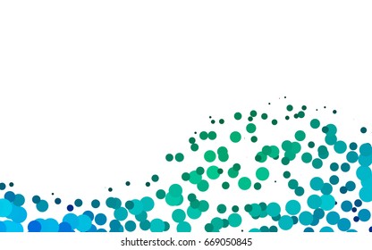 Light Blue, Green vector red banner with set of circles, dots. Donuts Background. Creative Design Template. Technological halftone illustration.