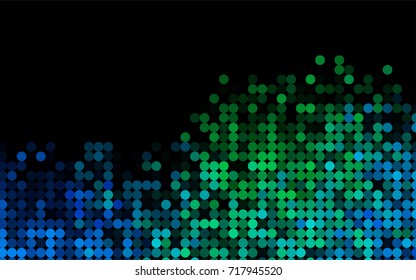 Light Blue, Green vector red banner with set of circles, dots. Creative Design Template. Technological halftone illustration.