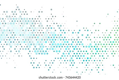 Light Blue, Green vector red banner with set of circles, dots. Donuts Background. Creative Design Template. Technological halftone illustration.