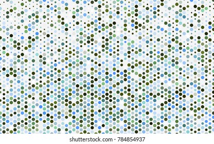 Light Blue, Green vector red banner with set of circles, dots. Donuts Background. Creative Design Template. Technological halftone illustration.
