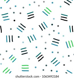 Light Blue, Green vector seamless layout with simple elements. Decorative abstract design of repeating lines, circles. Design for textile, fabric, wallpapers.