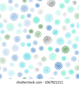 Light Blue, Green vector seamless doodle blurred pattern. Doodle illustration of flowers in Origami style with gradient. Pattern for heads of websites and designs.