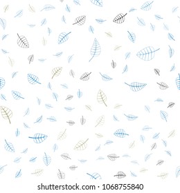 Light Blue, Green vector seamless  abstract doodle background. A vague abstract illustration with leaves in doodles style. Hand painted design for web, wrapping, wallpaper.