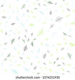 Light Blue, Green vector seamless  natural elegant artwork. Colorful abstract illustration with leaves in doodle style. Doodle design can be used for your web site.