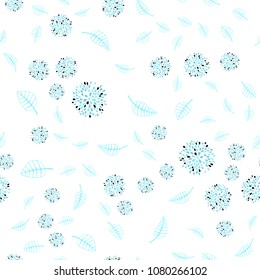 Light Blue, Green vector seamless abstract background with leaves and flowers. Abstract illustration with leaves, flowers in doodles style. Completely new design for your business.