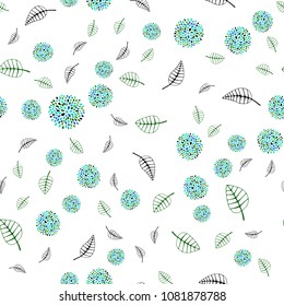 Light Blue, Green vector seamless abstract background with leaves and flowers. Leaves, flowers in natural style on white background. The best blurred design for your business.