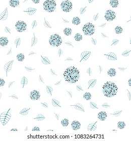 Light Blue, Green vector seamless doodle background with leaves and flowers. Colorful illustration in doodle style with leaves, flowers. Pattern for colorful books and pages for kids.