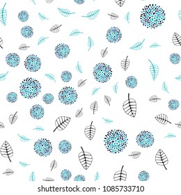 Light Blue, Green vector seamless doodle background with leaves and flowers. Sketchy doodles on white background. Elegant pattern for your brand book.