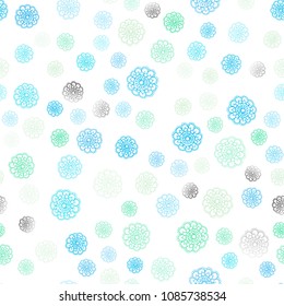 Light Blue, Green vector seamless doodle bright layout. Flowers on blurred abstract background with gradient. The textured pattern can be used for website.