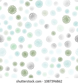 Light Blue, Green vector seamless abstract doodle wallpaper. A vague abstract illustration with flowers in doodles style. The best blurred design for your business.