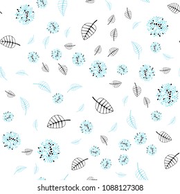 Light Blue, Green vector seamless elegant template with leaves and flowers. Colorful illustration in doodle style with leaves, flowers. Template for backgrounds of cell phones.