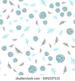 Light Blue, Green vector seamless elegant pattern with leaves and flowers. Abstract illustration with leaves, flowers in doodles style. Brand new style for your business design.