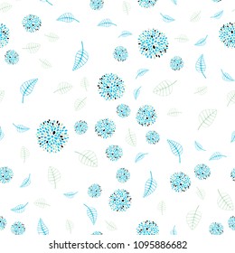 Light Blue, Green vector seamless abstract design with leaves and flowers. An elegant bright illustration with leaves and flowers. The best blurred design for your business.