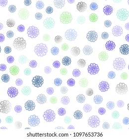Light Blue, Green vector seamless abstract doodle pattern. Colorful illustration in doodle style with flowers. Doodle design can be used for your web site.