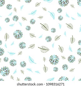 Light Blue, Green vector seamless doodle texture with leaves and flowers. Creative illustration in blurred style with leaves, flowers. Pattern for colorful books and pages for kids.