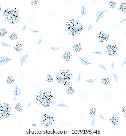 Light Blue, Green vector seamless elegant pattern with leaves and flowers. Colorful illustration in doodle style with leaves, flowers. A new texture for your wallpaper design.
