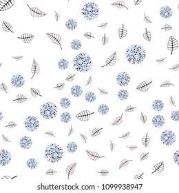 Light Blue, Green vector seamless doodle template with leaves and flowers. Leaves, flowers in natural style on white background. Brand new design for your business.