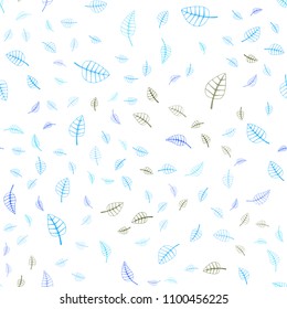 Light Blue, Green vector seamless  abstract doodle wallpaper. Blurred decorative design in Indian style with leaves. Hand painted design for web, wrapping, wallpaper.