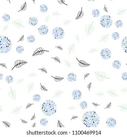 Light Blue, Green vector seamless doodle background with leaves and flowers. Doodle illustration of leaves and flowers in Origami style. Completely new template for your design.