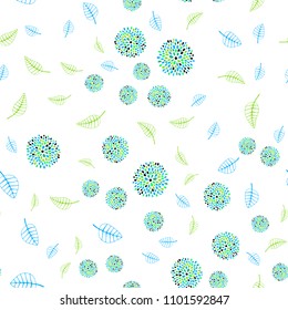 Light Blue, Green vector seamless doodle background with leaves and flowers. Modern abstract illustration with leaves and flowers. Brand new design for your business.