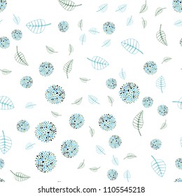 Light Blue, Green vector seamless elegant wallpaper with leaves and flowers. Abstract illustration with leaves, flowers in doodles style. Brand new design for your business.