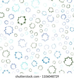 Light Blue, Green vector seamless template with circles. Glitter abstract illustration with blurred drops of rain. Pattern can be used for futuristic ad, booklets.