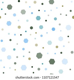 Light Blue, Green vector seamless template in hexagonal style. Colorful hexagons on white backdrop. Pattern can for your ad, booklets.