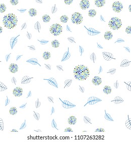 Light Blue, Green vector seamless doodle pattern with leaves and flowers. Colorful illustration in doodle style with leaves, flowers. Completely new template for your design.
