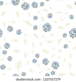Light Blue, Green vector seamless doodle background with leaves and flowers. Decorative design in Indian style on white background. A new texture for your wallpaper design.
