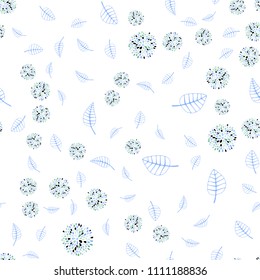 Light Blue, Green vector seamless doodle template with leaves and flowers. Colorful illustration in doodle style with leaves, flowers. Doodle design can be used for your web site.