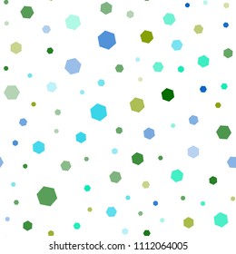 Light Blue, Green vector seamless pattern with colorful hexagons. Illustration of colored hexagons on white surface. New design for website's poster, banner.