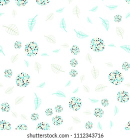 Light Blue, Green vector seamless natural backdrop with leaves and flowers. Abstract illustration with leaves, flowers in doodles style. A new texture for your wallpaper design.