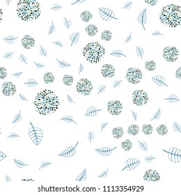 Light Blue, Green vector seamless doodle background with leaves and flowers. Brand new colored illustration with leaves and flowers. Textured pattern for a website, banner.