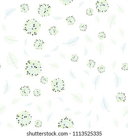 Light Blue, Green vector seamless doodle pattern with leaves and flowers. Brand new colored illustration with leaves and flowers. Hand painted design for web, leaflet, textile.