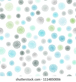Light Blue, Green vector seamless natural elegant background. Colorful illustration in doodle style with flowers. Pattern for wallpapers and coloring books.