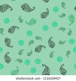 Light Blue, Green vector seamless abstract background with leaves and flowers. Leaves and flowers with gradient on white background. Brand new design for your business.