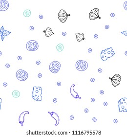 Light Blue, Green vector seamless layout with restaurant food. Blurred decorative design of snacks in doodle style. Pattern for menu of cafes, bars, restaurants.
