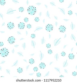 Light Blue, Green vector seamless abstract design with leaves and flowers. Colorful illustration in doodle style with leaves, flowers. Pattern for heads of websites and designs.