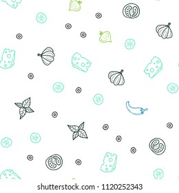 Light Blue, Green vector seamless layout with restaurant food. Illustration with set of fresh food in doodle style. Template for meal cooking in kitchen.