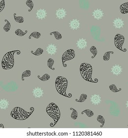 Light Blue, Green vector seamless natural backdrop with leaves and flowers. Doodle illustration of leaves and flowers in Origami style. Pattern for heads of websites and designs.