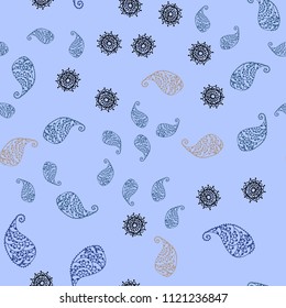 Light Blue, Green vector seamless natural background with leaves and flowers. Illustration with doodles on abstract template. Pattern for colorful books and pages for kids.