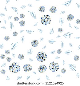 Light Blue, Green vector seamless elegant pattern with leaves and flowers. Glitter abstract illustration with leaves and flowers. Pattern for colorful books and pages for kids.