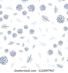 Light Blue, Green vector seamless doodle template with leaves and flowers. Glitter abstract illustration with leaves and flowers. The best blurred design for your business.