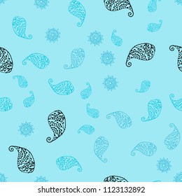 Light Blue, Green vector seamless abstract backdrop with leaves and flowers. Doodle illustration of leaves and flowers in Origami style. The best blurred design for your business.