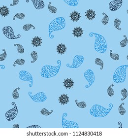 Light Blue, Green vector seamless doodle template with leaves and flowers. Glitter abstract illustration with leaves and flowers. Completely new template for your brand book.