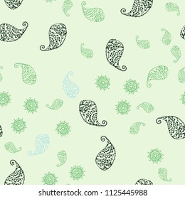 Light Blue, Green vector seamless doodle backdrop with leaves and flowers. Creative illustration in blurred style with leaves, flowers. The best blurred design for your business.